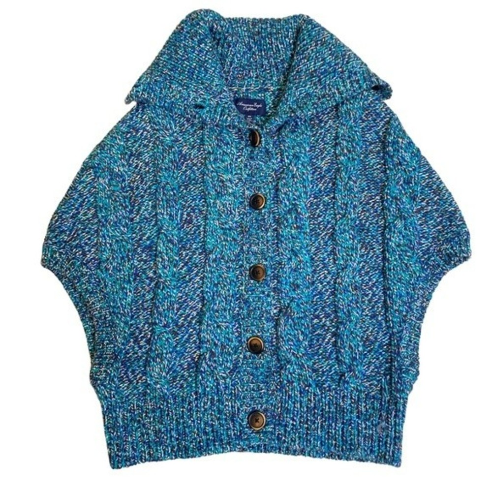 AMERICAN EAGLE WOOL BLEND TURQUOISE SLEEVELESS CARDIGAN MEDIUM GENTLY USED